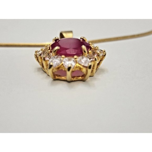 18k Gold Plated Ruby & Clear Cubic Zirconia CZ Pendant Necklace - Picture 3 of 13